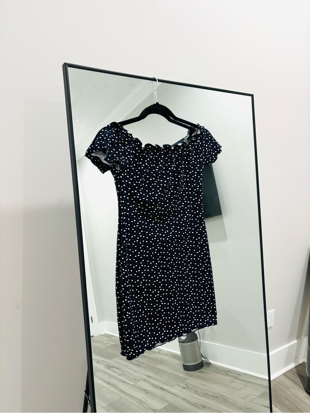 SHEIN Black Off-Shoulder Mini Dress with White Polka Dots